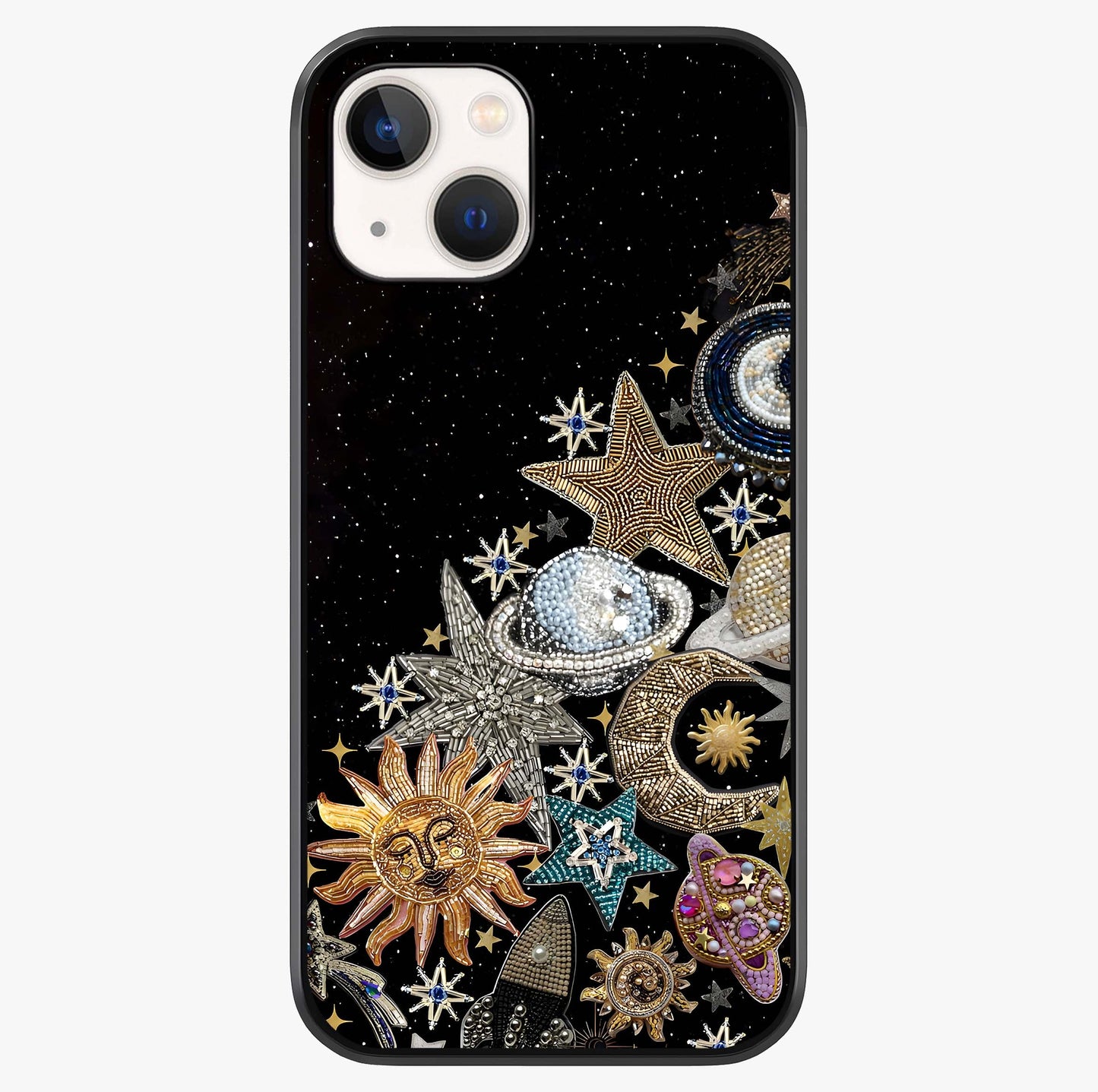 Cosmic Sparkle Dreams Glass Case showing full back design in clean flat view with glossy glass finish.