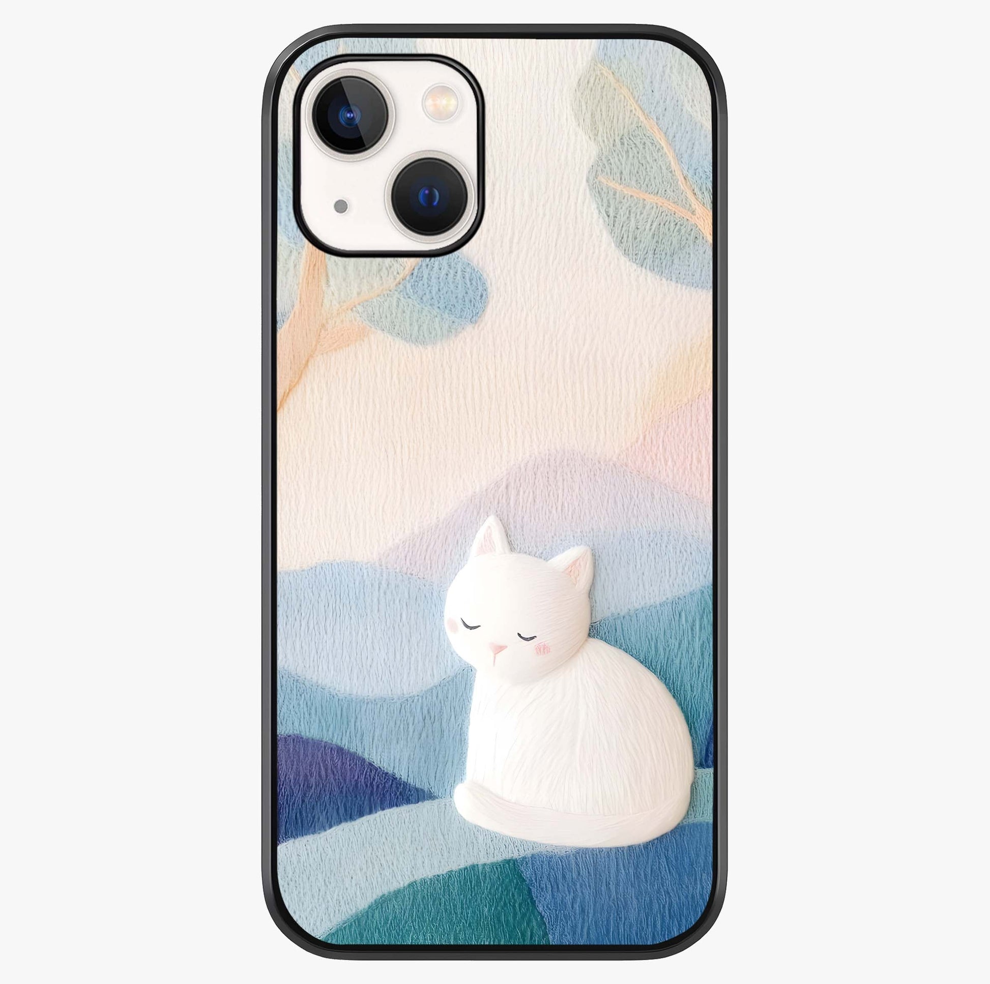 Cotton Dream Cat Glass Case showing full back design in clean flat view with glossy glass finish.