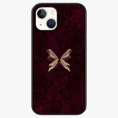 Crimson Fade Butterfly Glass Case showing full back design in clean flat view with glossy glass finish.