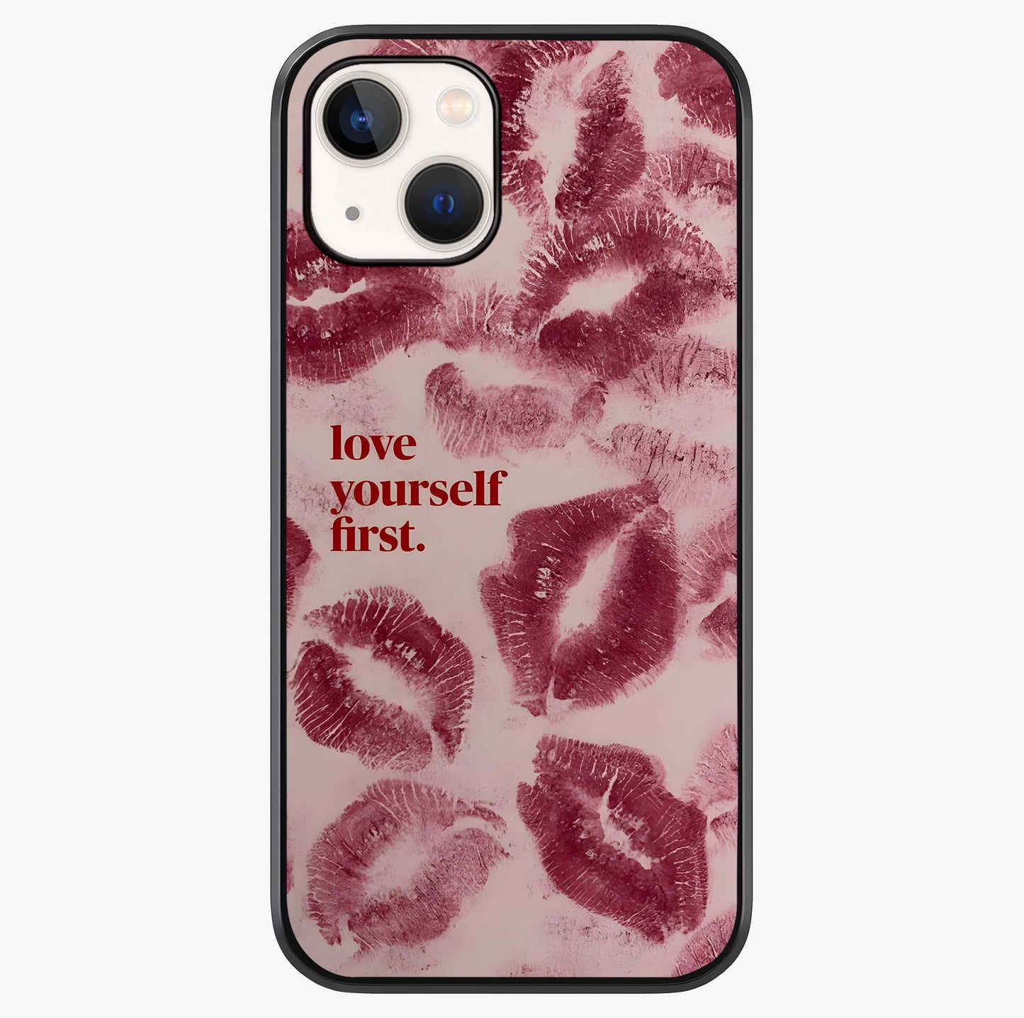 Crimson Kiss Love Glass Case showing full back design in clean flat view with glossy glass finish.