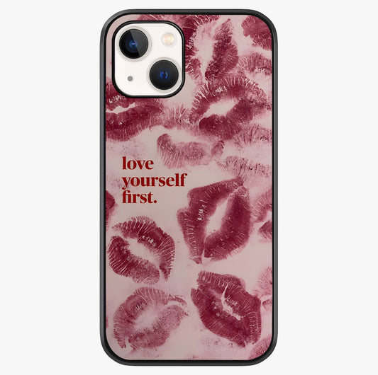 Crimson Kiss Love Glass Case showing full back design in clean flat view with glossy glass finish.