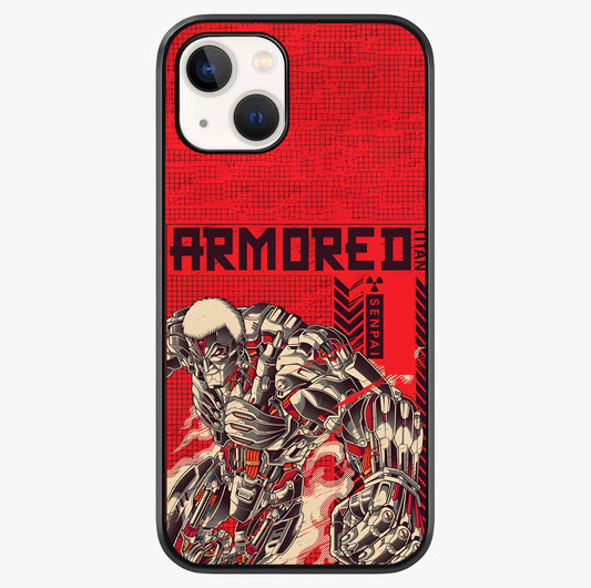 Crimson Mecha Titan Glass Case showing full back design in clean flat view with glossy glass finish.