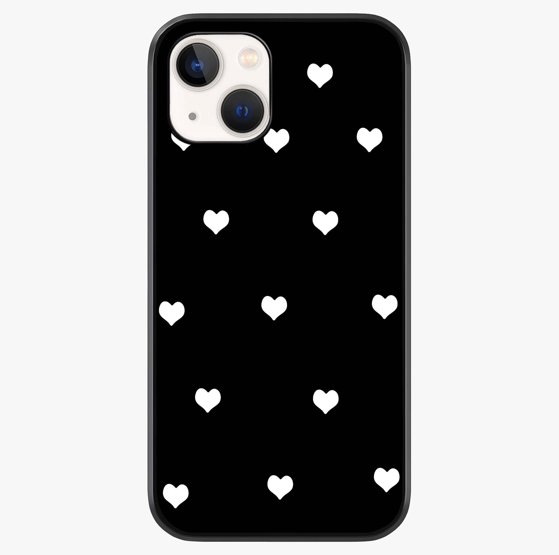 Cute And Simple White Hearts Glass Case showing full back design in clean flat view with glossy glass finish.