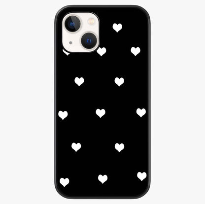 Cute And Simple White Hearts Glass Case showing full back design in clean flat view with glossy glass finish.
