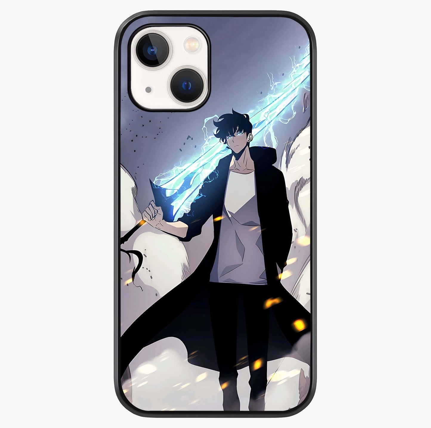 Dark Lightning Anime Warrior Glass Case showing full back design in clean flat view with glossy glass finish.