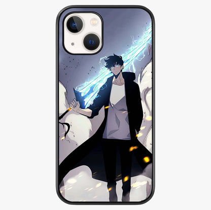 Dark Lightning Anime Warrior Glass Case showing full back design in clean flat view with glossy glass finish.