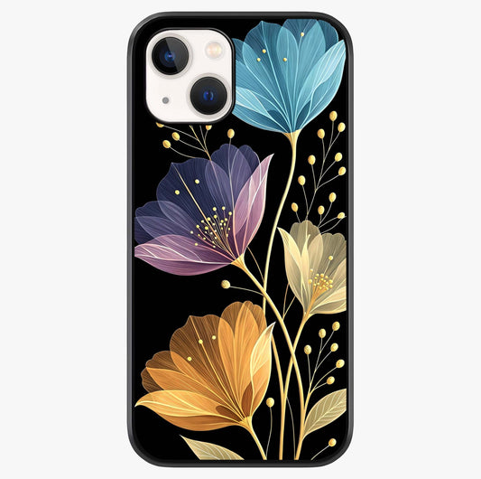 Delicate Multicolor Flowers Glass Case showing full back design in clean flat view with glossy glass finish.