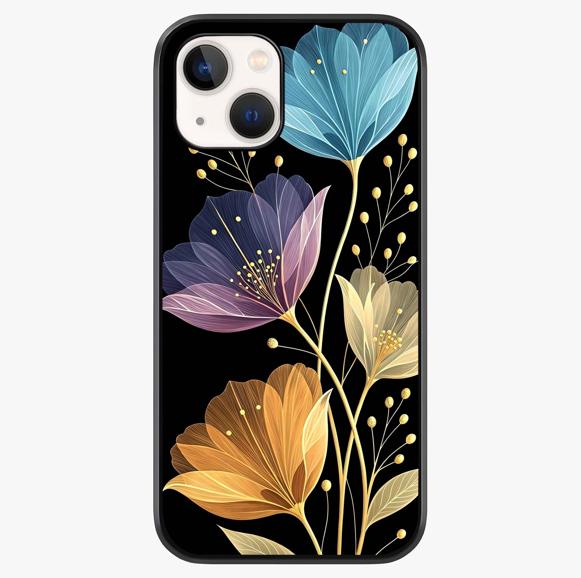 Delicate Multicolor Flowers Glass Case showing full back design in clean flat view with glossy glass finish.