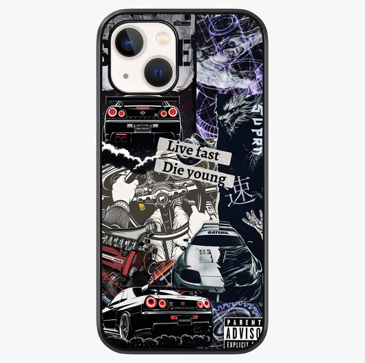Die Young Glass Case showing full back design in clean flat view with glossy glass finish.