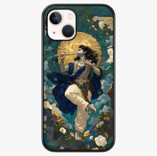 Divine Krishna Art Glass Case showing full back design in clean flat view with glossy glass finish.