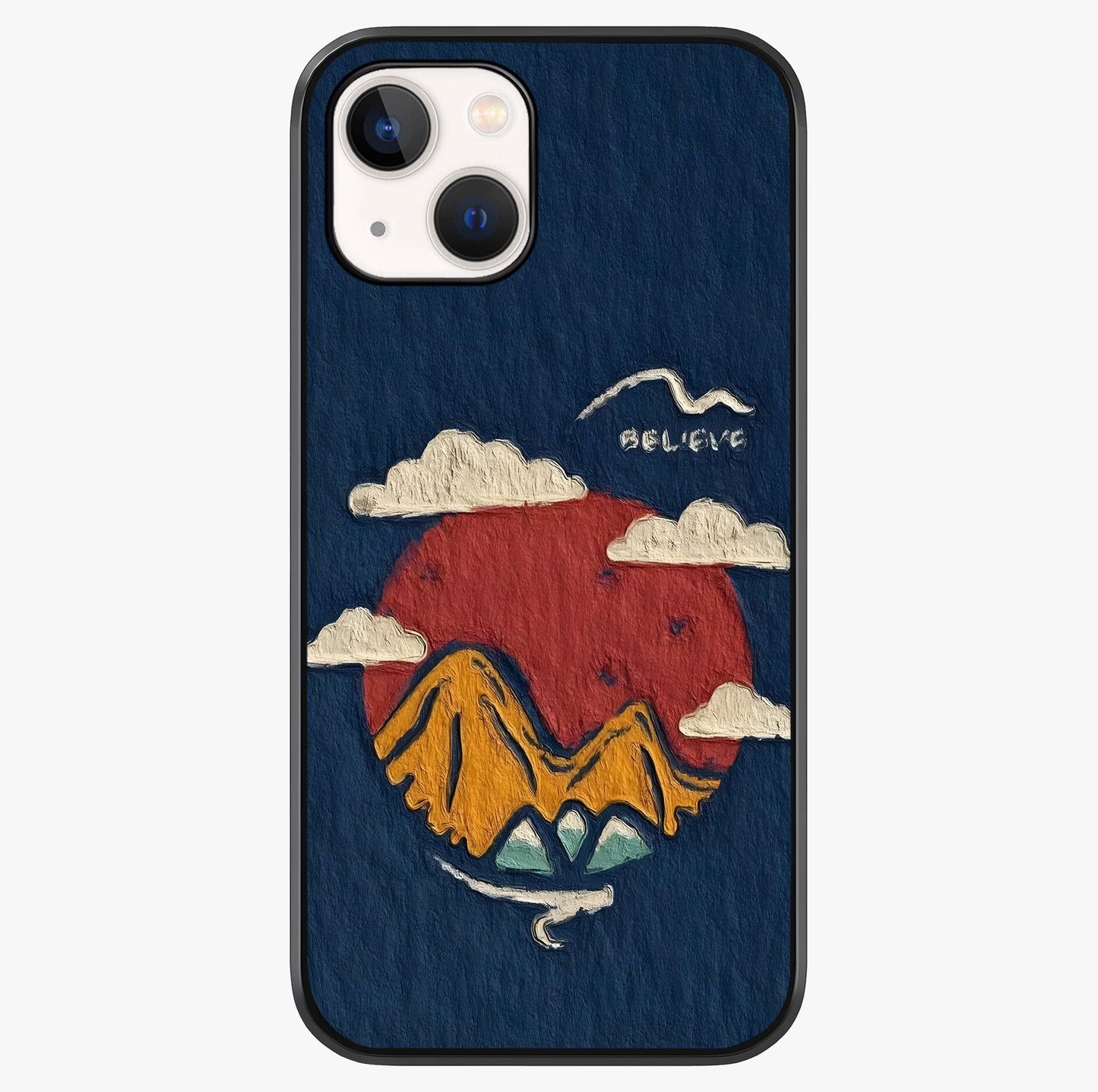 Dream Beyond Mountains Glass Case showing full back design in clean flat view with glossy glass finish.