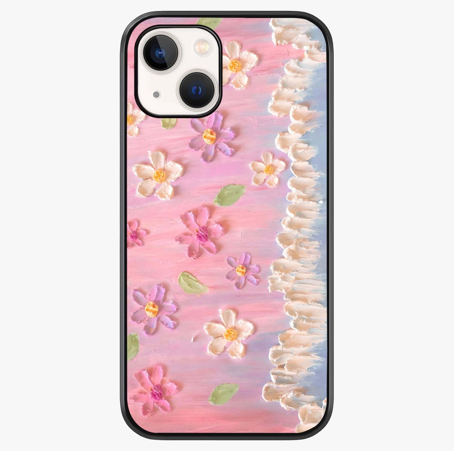 Dreamy Painted Garden Glass Case showing full back design in clean flat view with glossy glass finish.