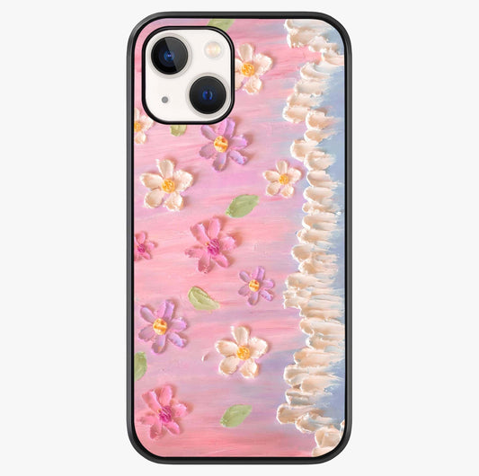 Dreamy Painted Garden Glass Case showing full back design in clean flat view with glossy glass finish.