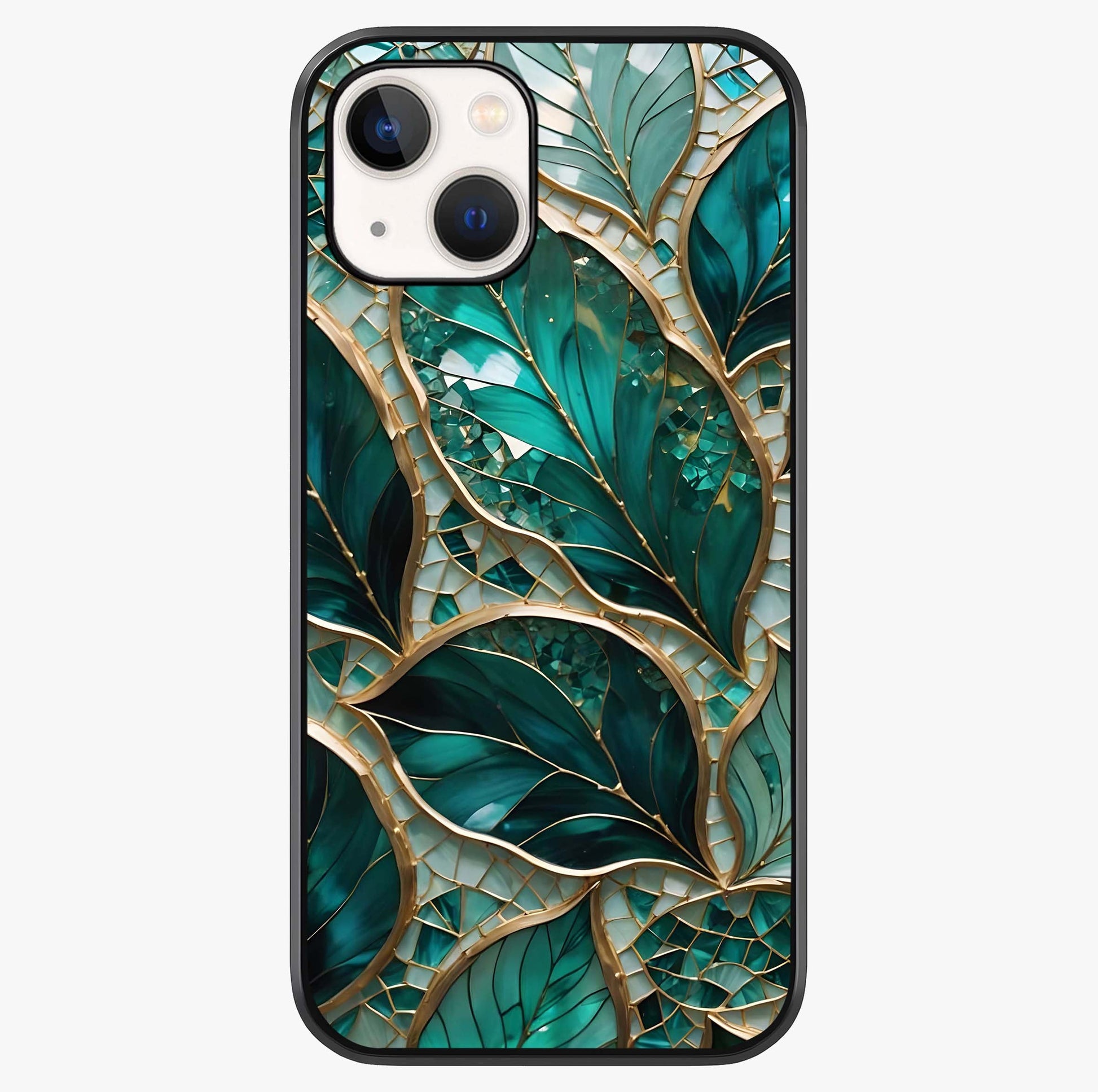 Emerald Leaf Glass Glass Case showing full back design in clean flat view with glossy glass finish.