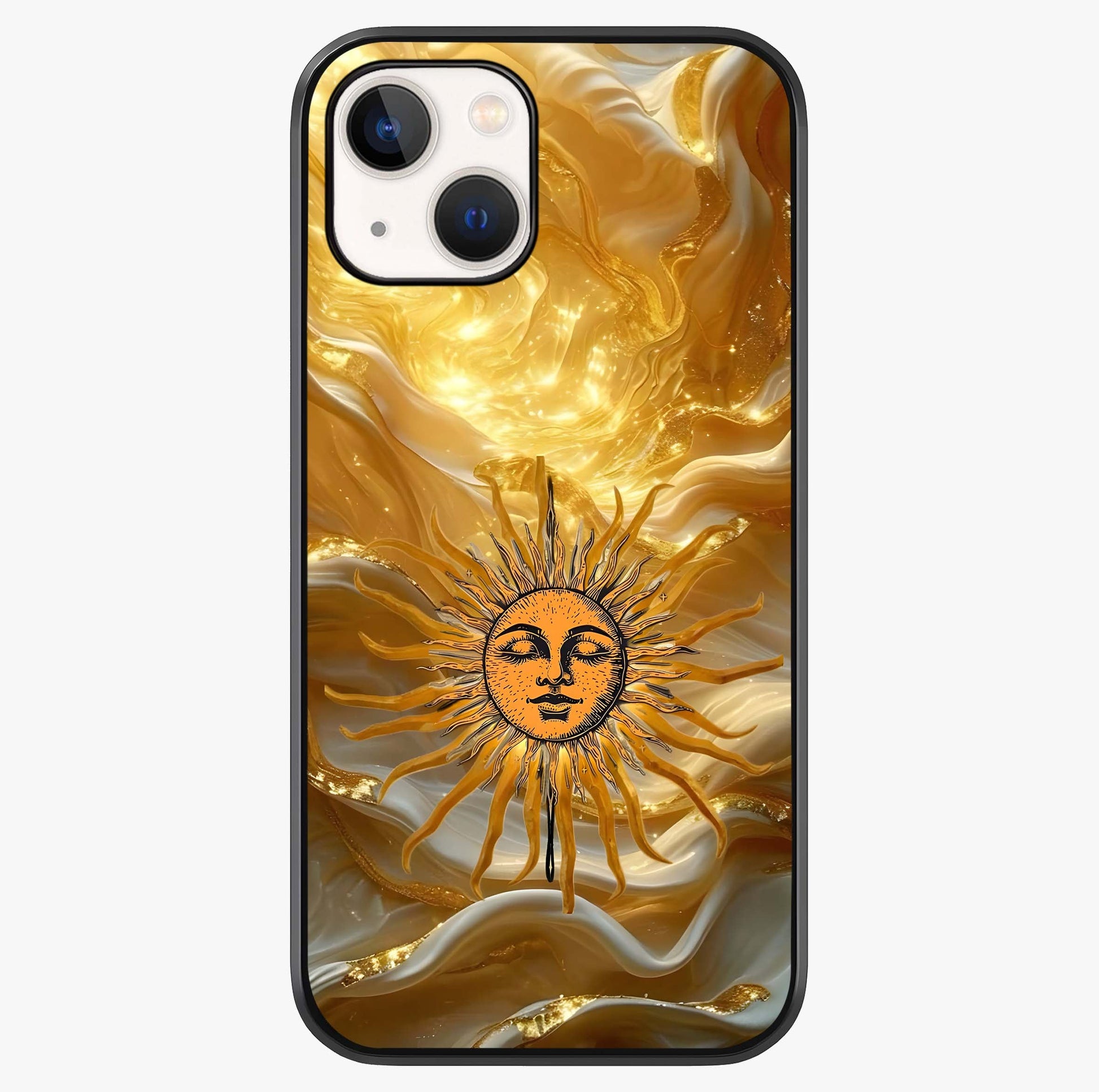 Eternal Golden Glow Glass Case showing full back design in clean flat view with glossy glass finish.