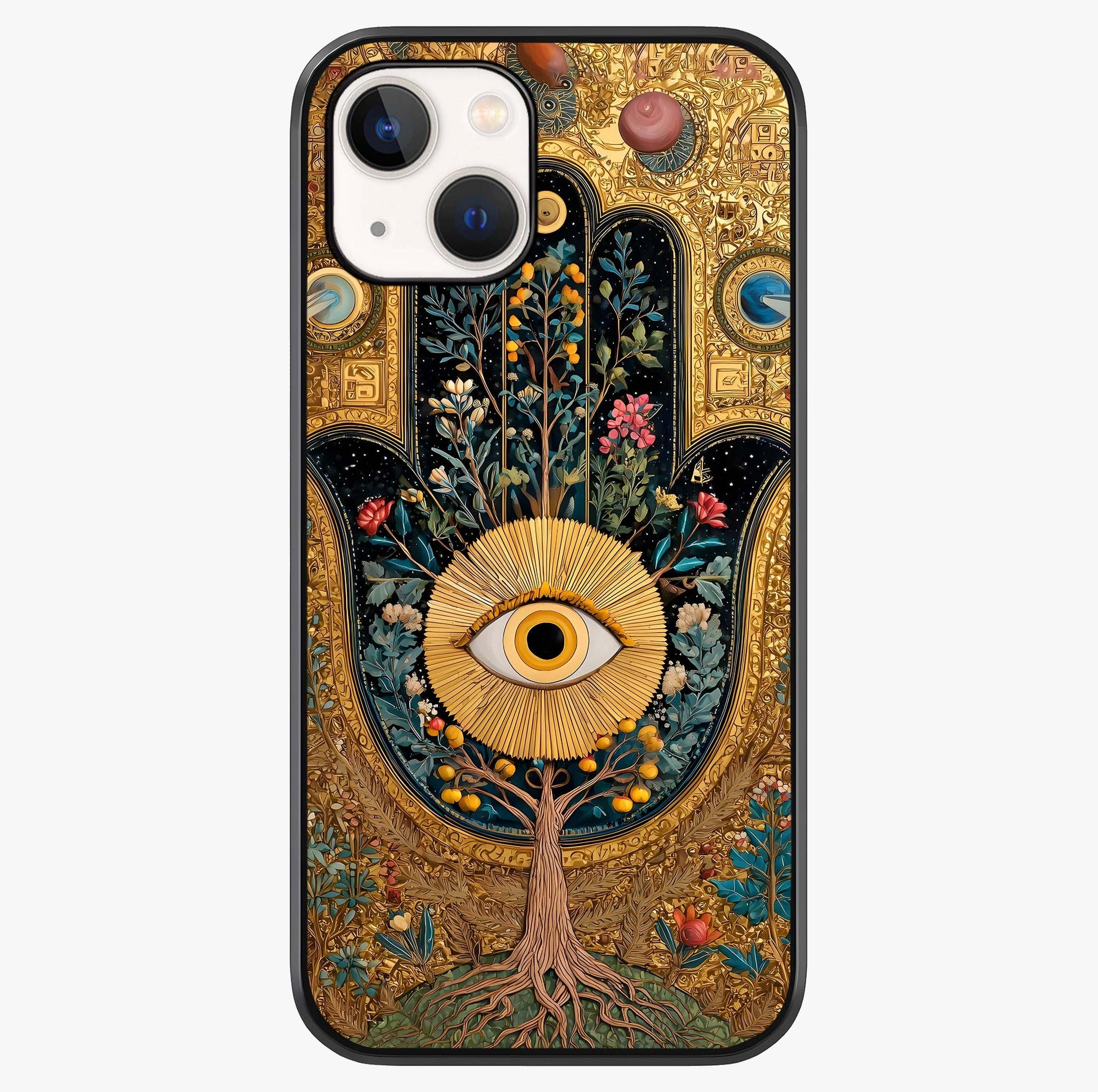 Ethereal Evil Eye Glass Case showing full back design in clean flat view with glossy glass finish.