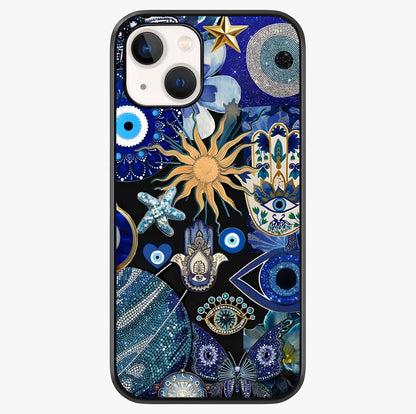 Evil Eye Charm Mix Glass Case showing full back design in clean flat view with glossy glass finish.