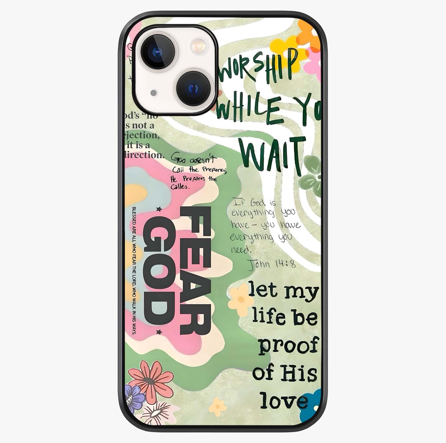 Faith Over Fear Glass Case showing full back design in clean flat view with glossy glass finish.