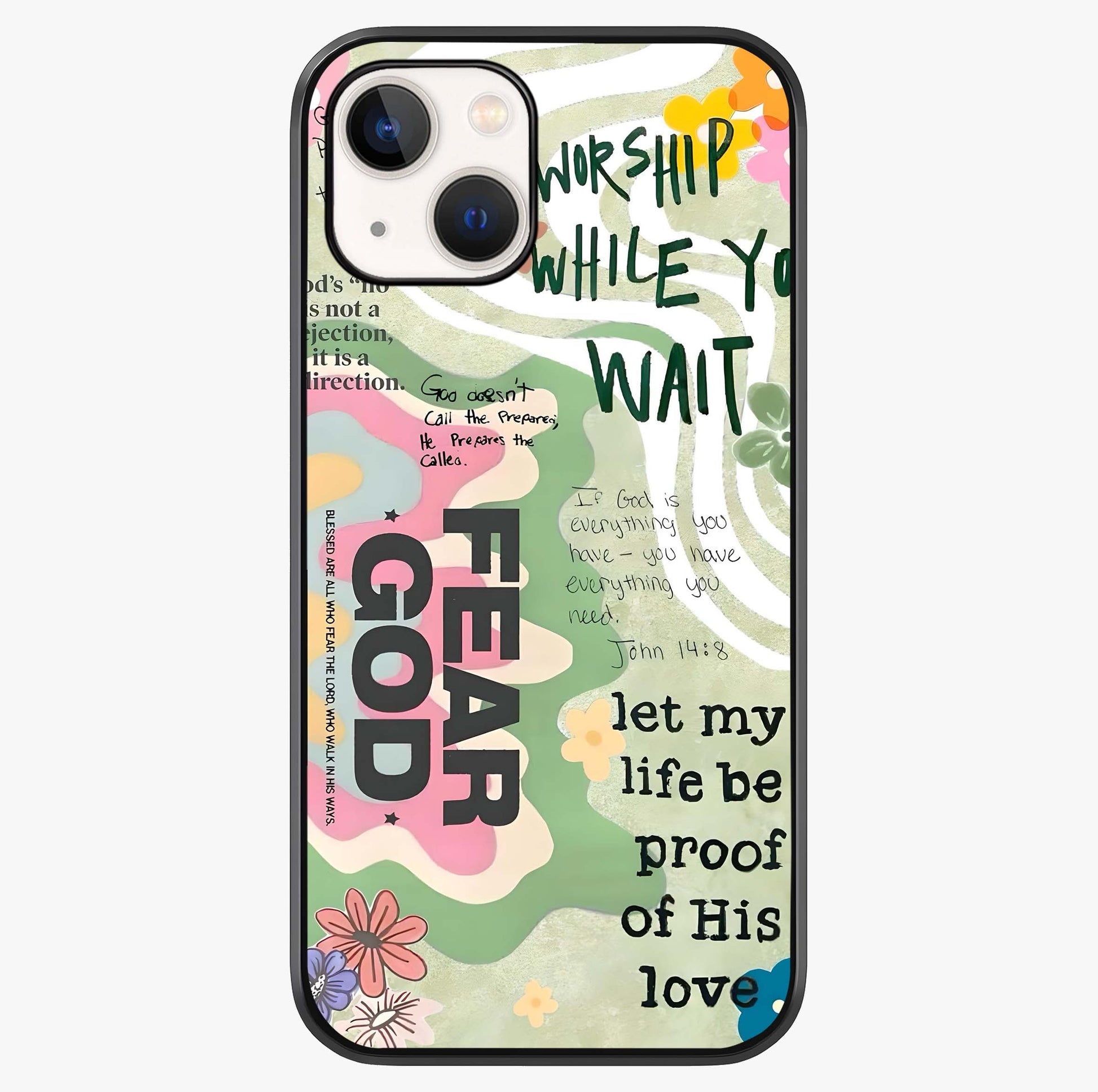 Faith Over Fear Glass Case showing full back design in clean flat view with glossy glass finish.