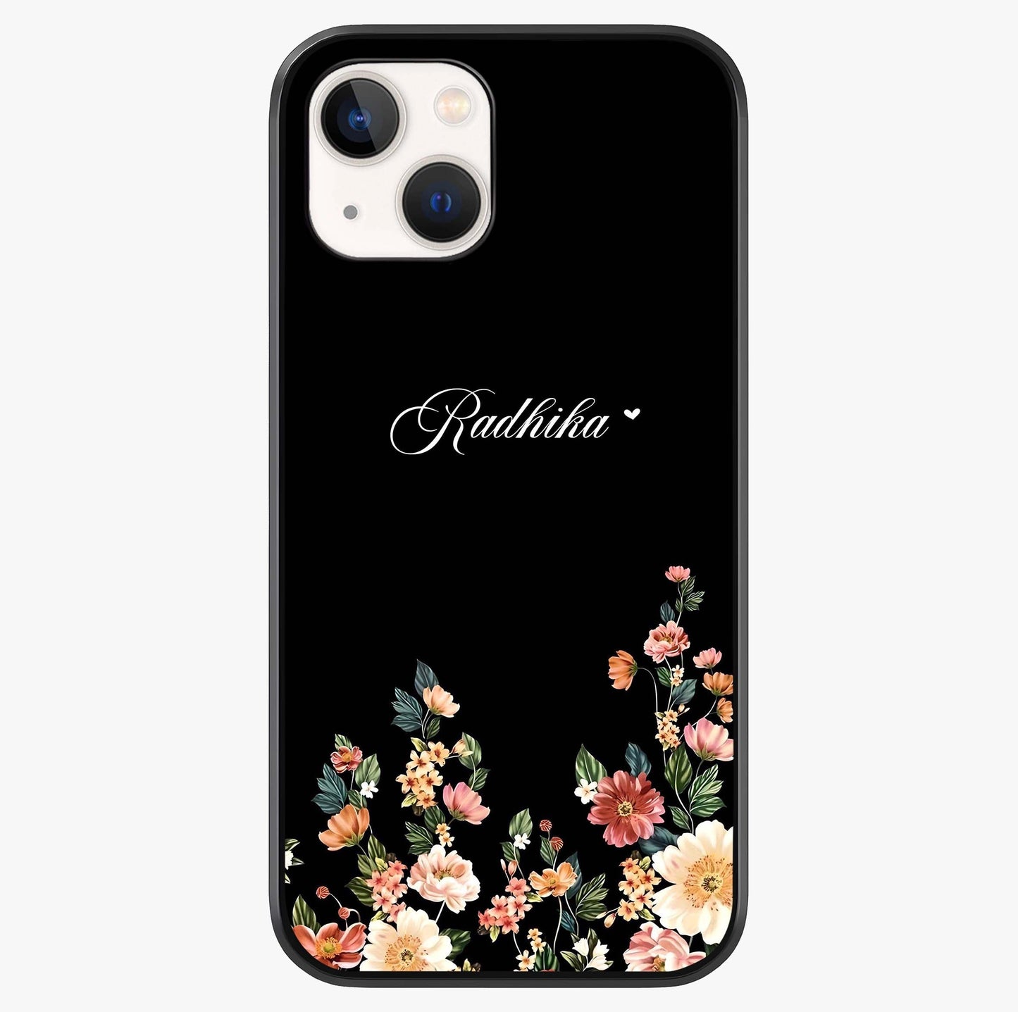 Floral Design With A Custom Personalized Name Glass Case showing full back design in clean flat view with glossy glass finish.