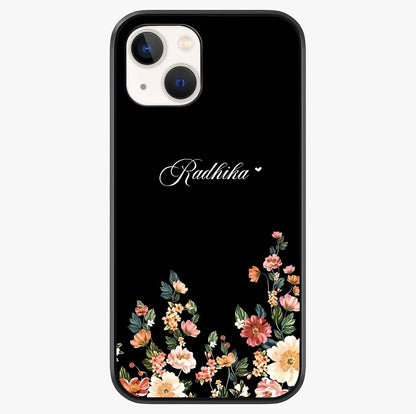 Floral Design With A Custom Personalized Name Glass Case showing full back design in clean flat view with glossy glass finish.