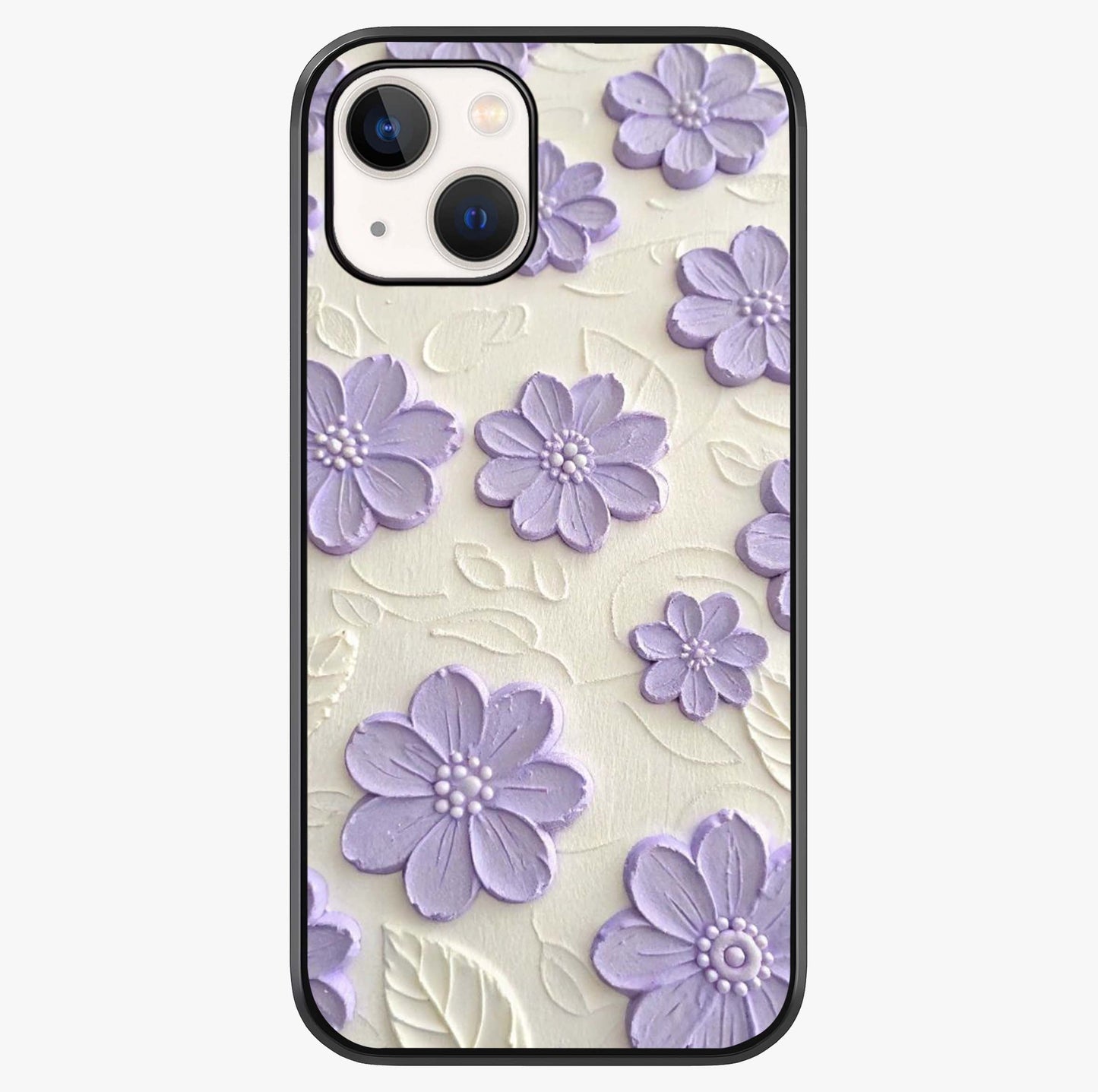 Floral Wall Art With Purple Flowers Glass Case showing full back design in clean flat view with glossy glass finish.