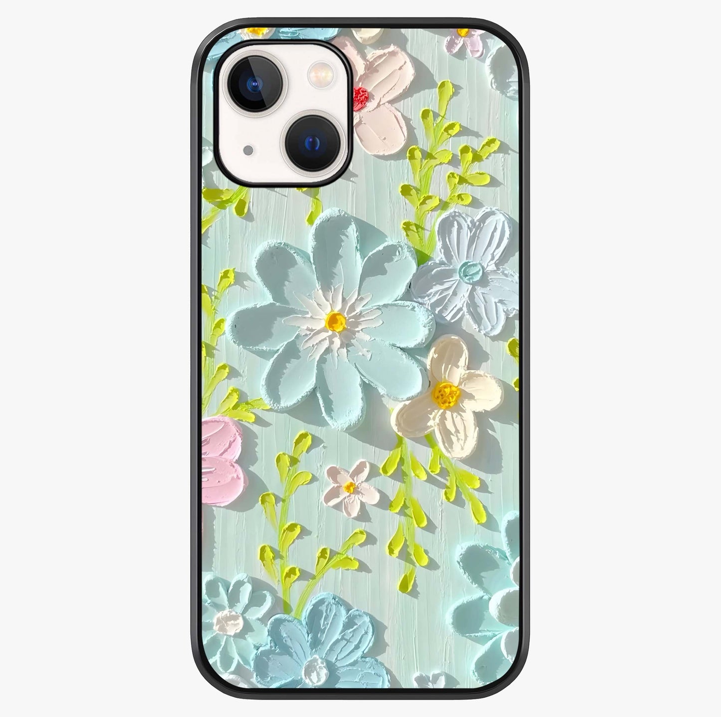 Frosted Petal Garden Glass Case showing full back design in clean flat view with glossy glass finish.