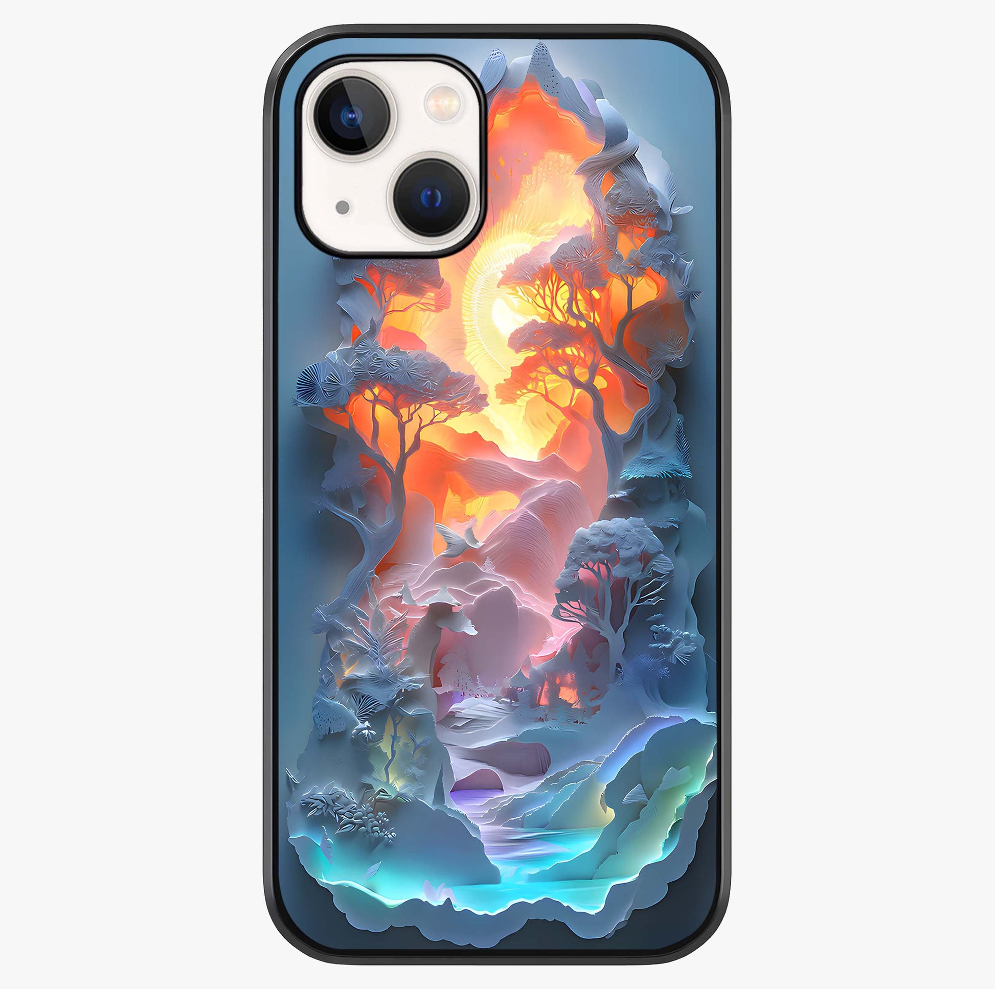Glow Forest Portal Glass Case showing full back design in clean flat view with glossy glass finish.