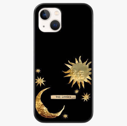 Golden Celestial Charm Glass Case showing full back design in clean flat view with glossy glass finish.