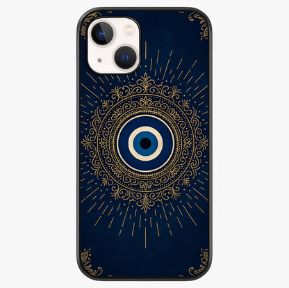 Golden Evil Eye Mandala Glass Case showing full back design in clean flat view with glossy glass finish.