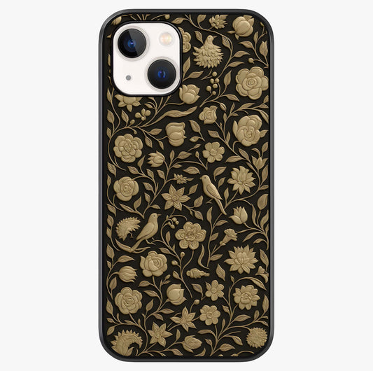 Golden Floral Majesty Glass Case showing full back design in clean flat view with glossy glass finish.