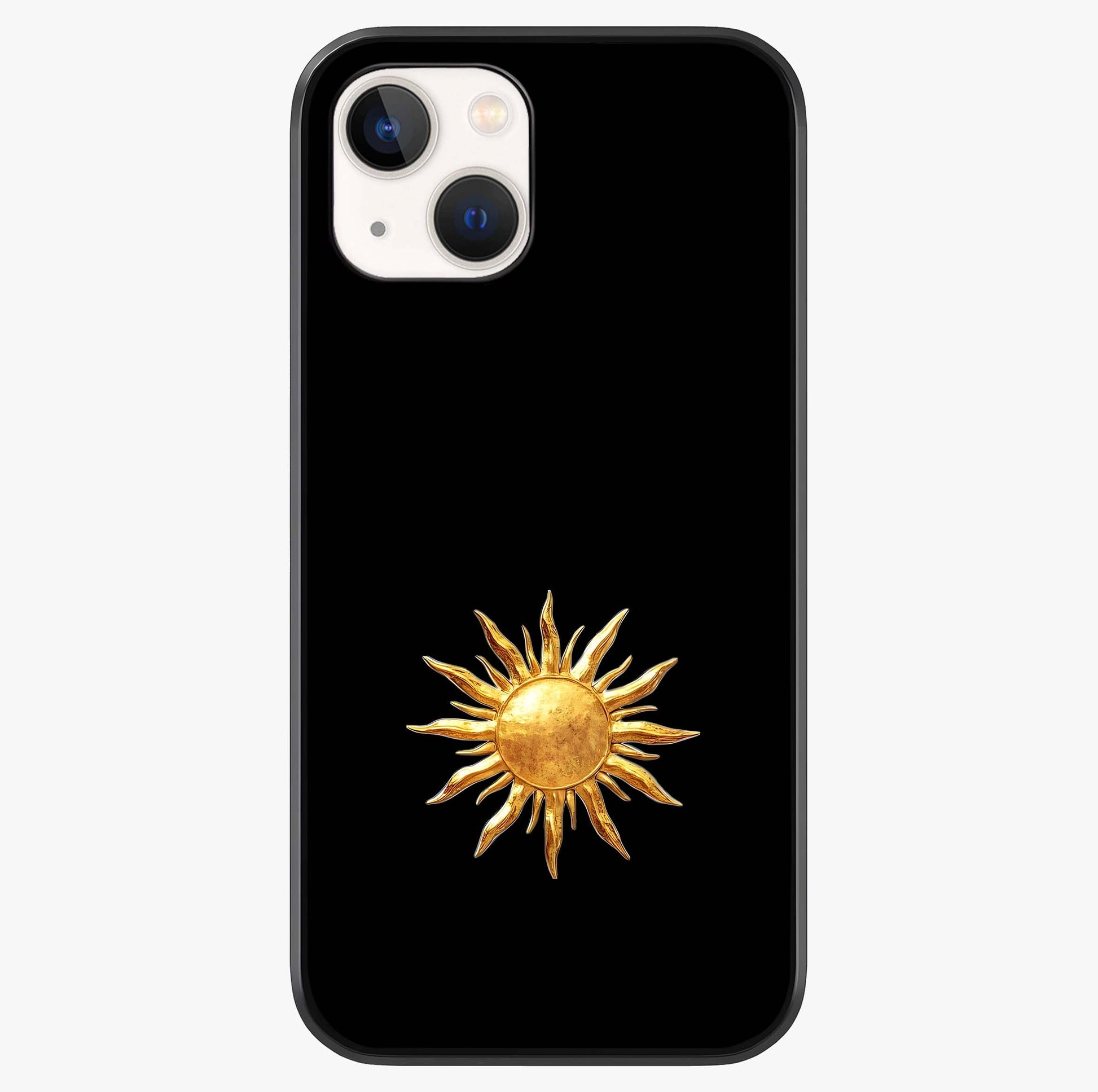 Golden Sun Minimalism Glass Case showing full back design in clean flat view with glossy glass finish.
