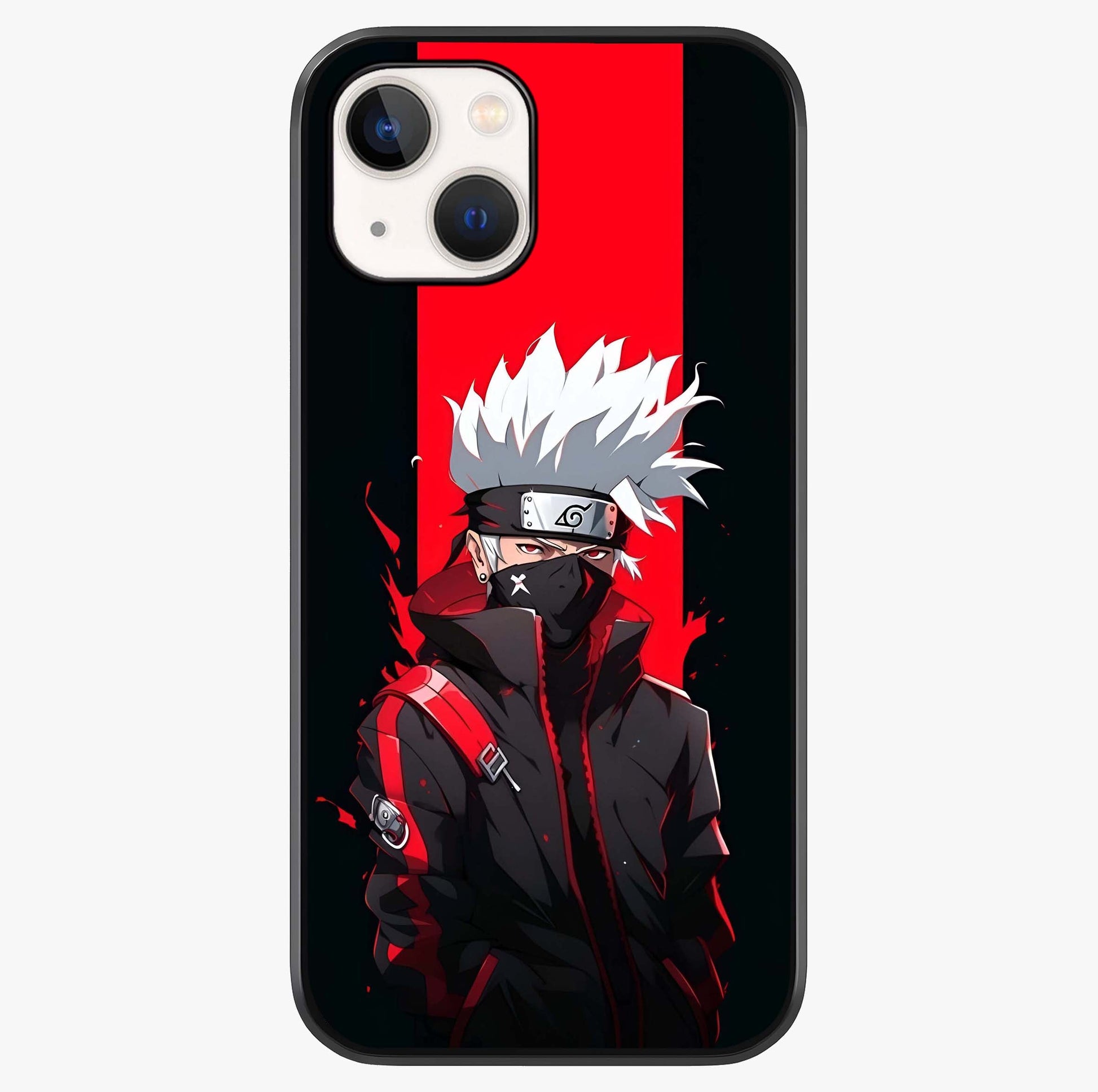 Kakashi Scarlet Shadow Glass Case showing full back design in clean flat view with glossy glass finish.