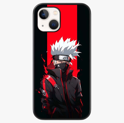Kakashi Scarlet Shadow Glass Case showing full back design in clean flat view with glossy glass finish.