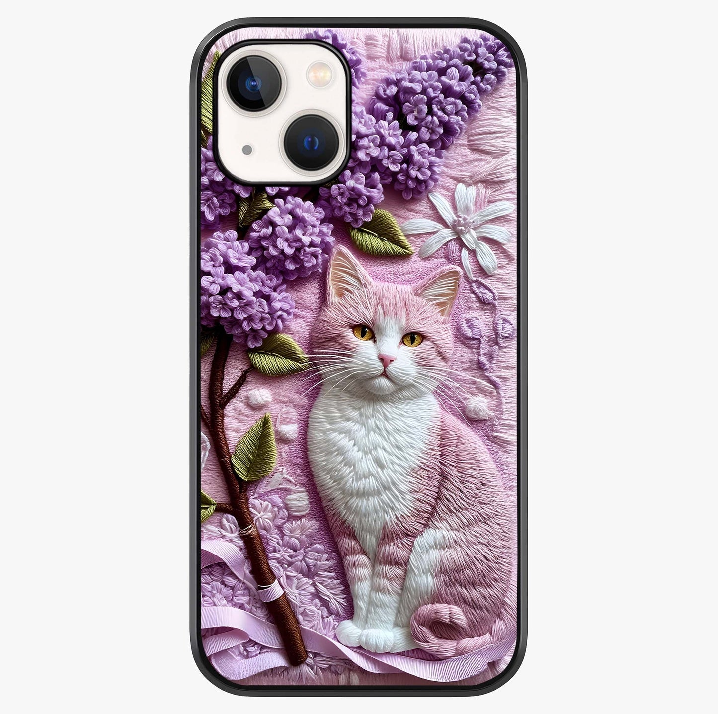 Lavender Cat Whimsy Glass Case showing full back design in clean flat view with glossy glass finish.