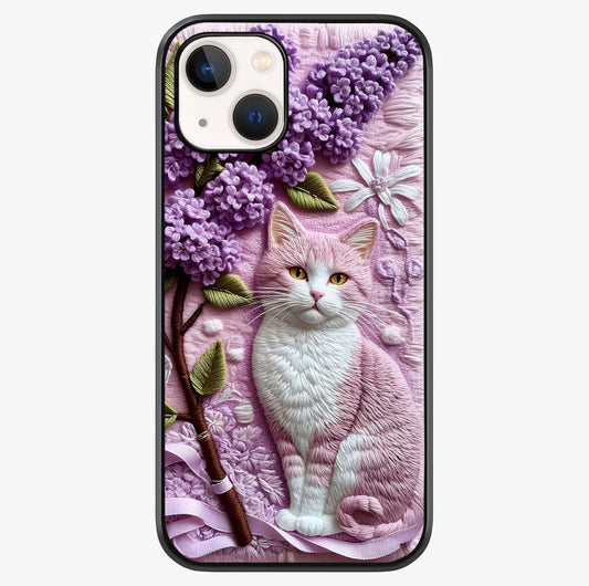 Lavender Cat Whimsy Glass Case showing full back design in clean flat view with glossy glass finish.