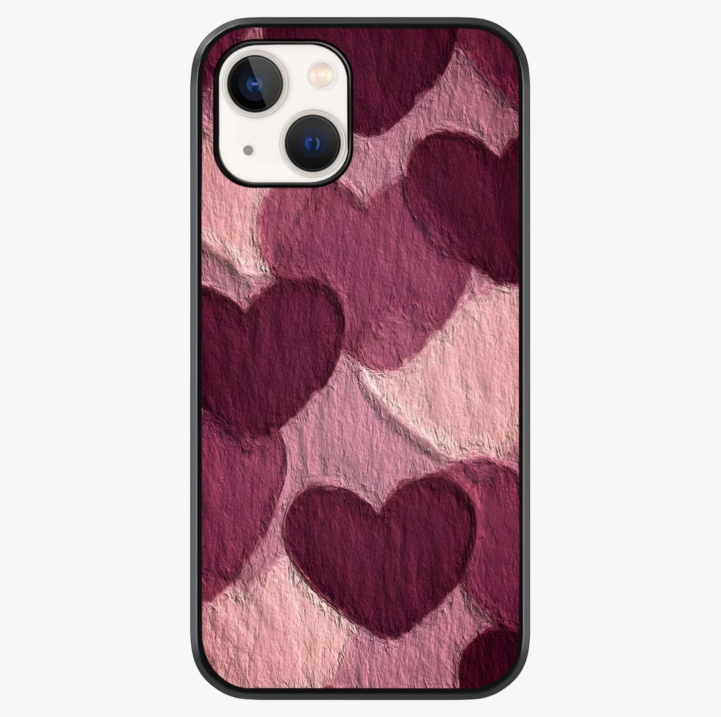 Layered Paper Hearts Glass Case showing full back design in clean flat view with glossy glass finish.