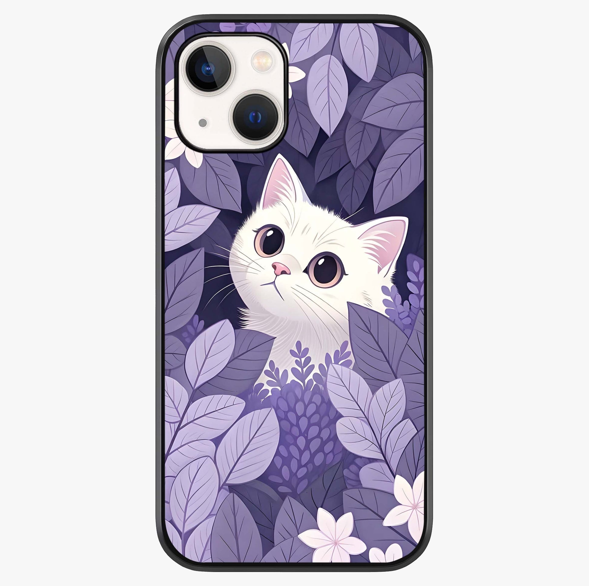 Lilac Hide Peek Cat Glass Case showing full back design in clean flat view with glossy glass finish.