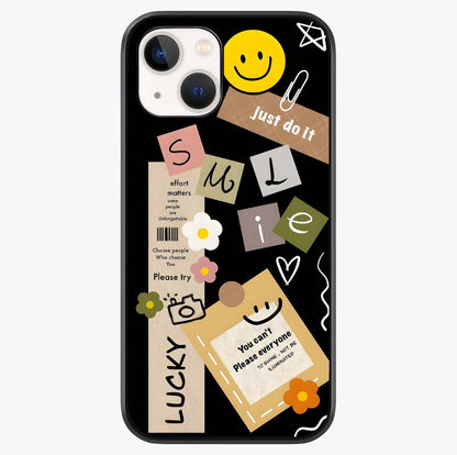 Lucky Aesthetic Collage Glass Case showing full back design in clean flat view with glossy glass finish.
