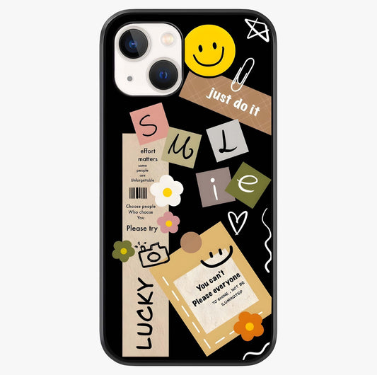 Lucky Aesthetic Collage Glass Case showing full back design in clean flat view with glossy glass finish.