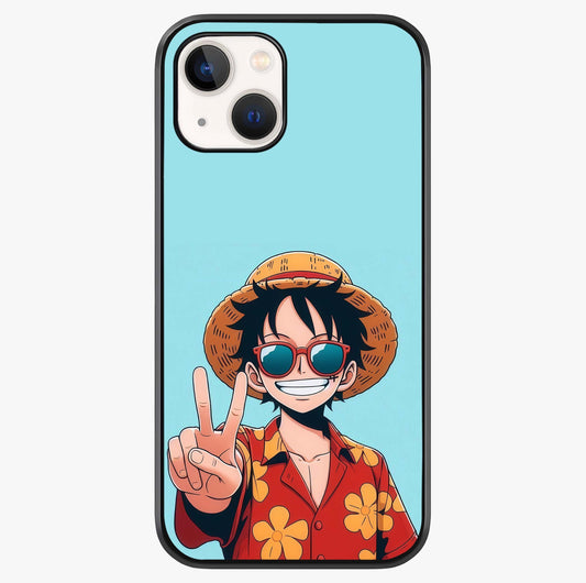 Luffy Summer Anime Vibe Glass Case showing full back design in clean flat view with glossy glass finish.