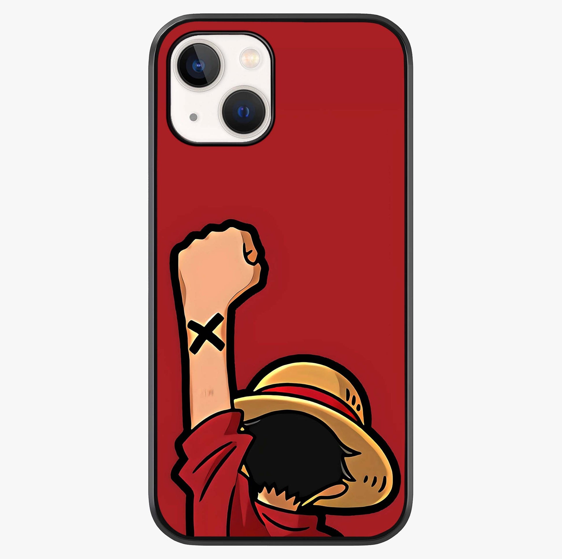 Luffy X Spirit Glass Case showing full back design in clean flat view with glossy glass finish.