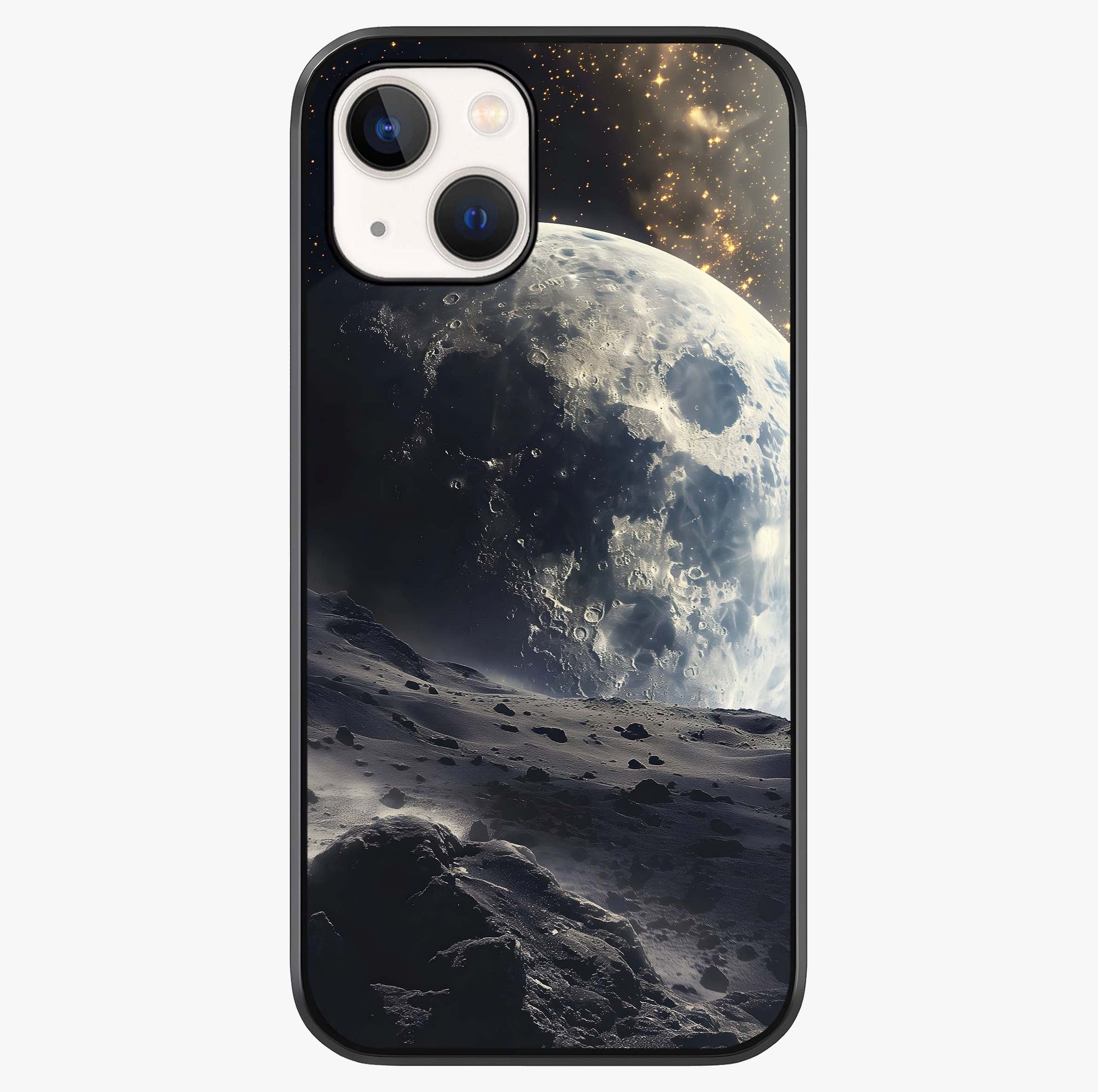 Lunar Horizon Glow Glass Case showing full back design in clean flat view with glossy glass finish.