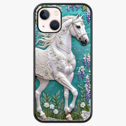 Majestic Floral Stallion Glass Case showing full back design in clean flat view with glossy glass finish.