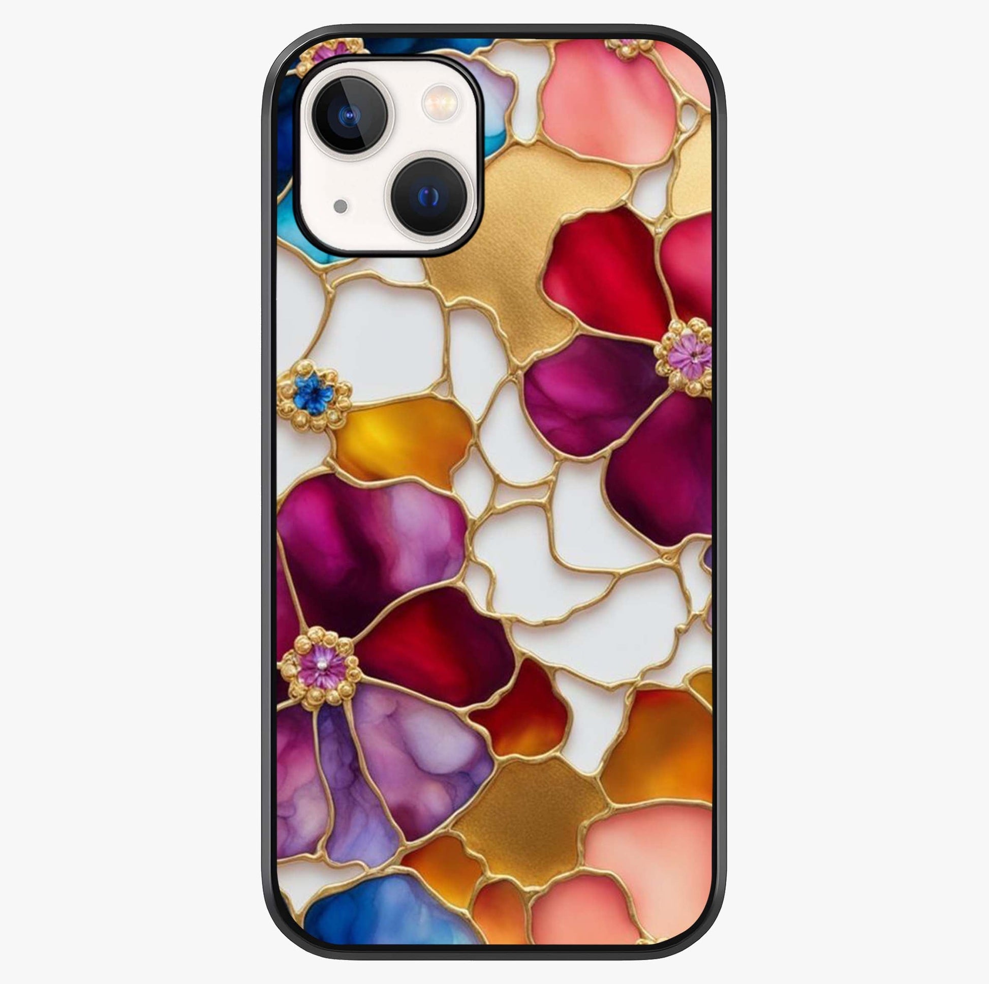 Marble Flower Pattern Glass Case showing full back design in clean flat view with glossy glass finish.