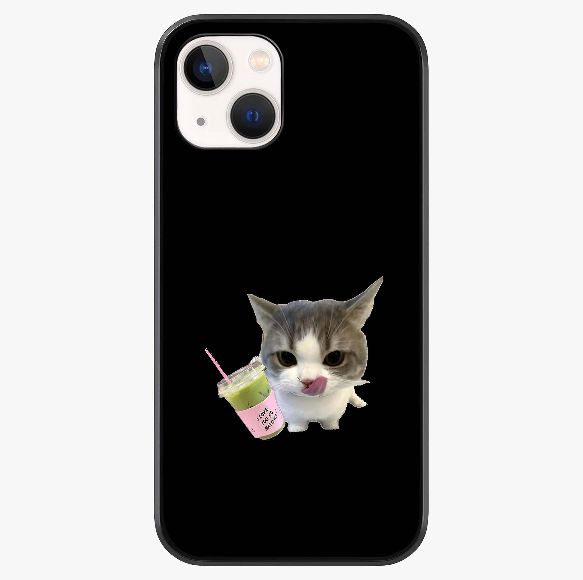 Matcha Cat Style Glass Case showing full back design in clean flat view with glossy glass finish.