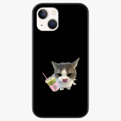 Matcha Cat Style Glass Case showing full back design in clean flat view with glossy glass finish.