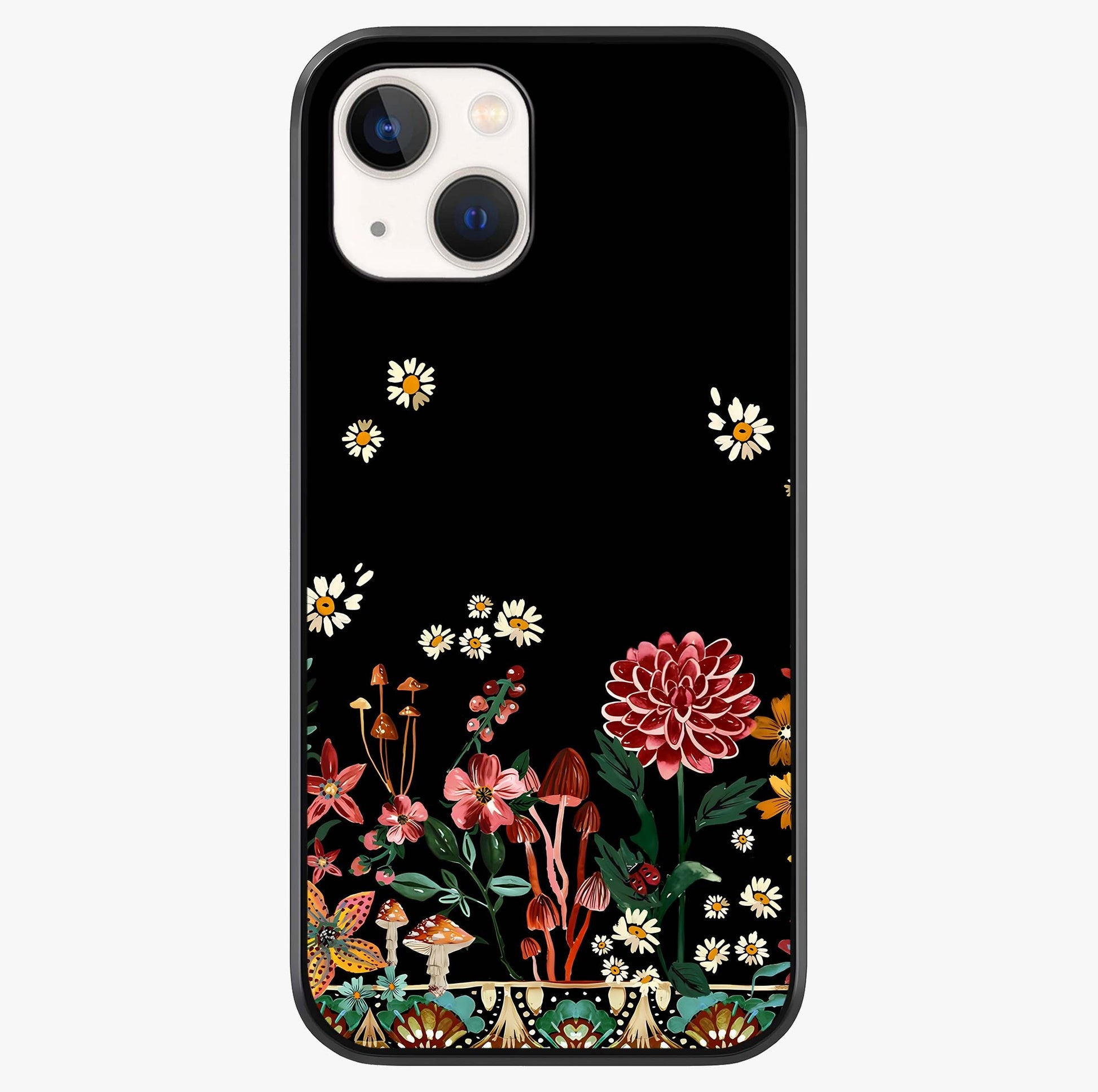 Midnight Bloom Pattern Glass Case showing full back design in clean flat view with glossy glass finish.