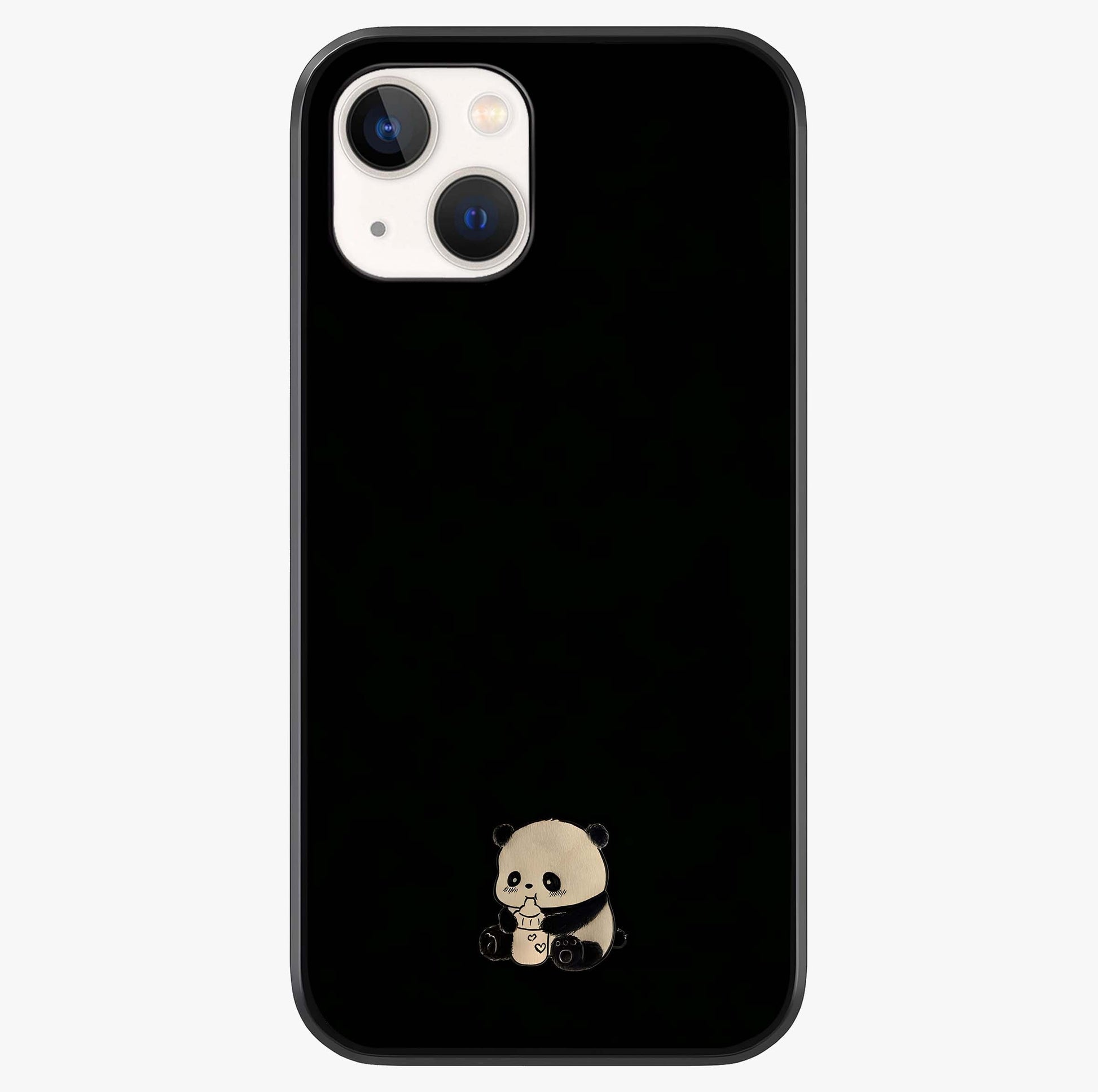 Midnight Panda Love Glass Case showing full back design in clean flat view with glossy glass finish.