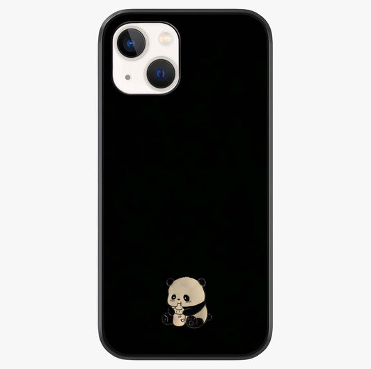 Midnight Panda Love Glass Case showing full back design in clean flat view with glossy glass finish.